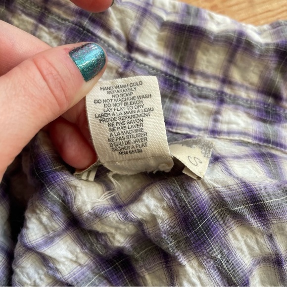 Elizabeth & James Purple Crinkle Plaid Ombré Button Down Corset Back Shirt EUC S - Picture 7 of 8